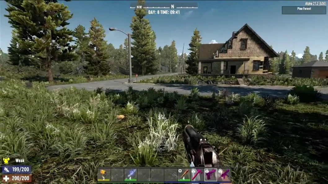 7 Days to Die shotgun aim on a Pine Forest house