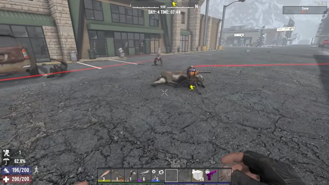 7 Days to Die wallhack markers on a snow biome street