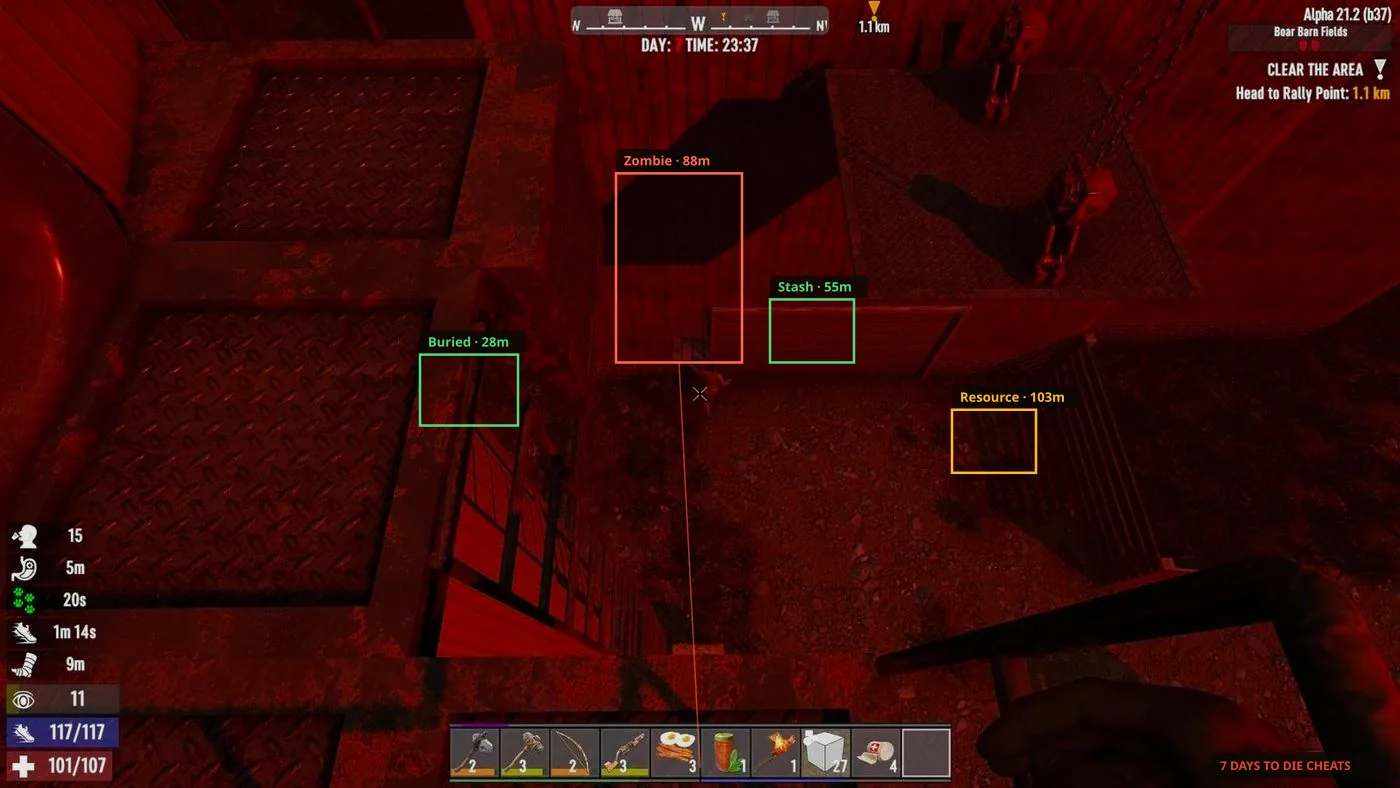 Aimbot overlay on a 7 Days to Die hunting rifle
